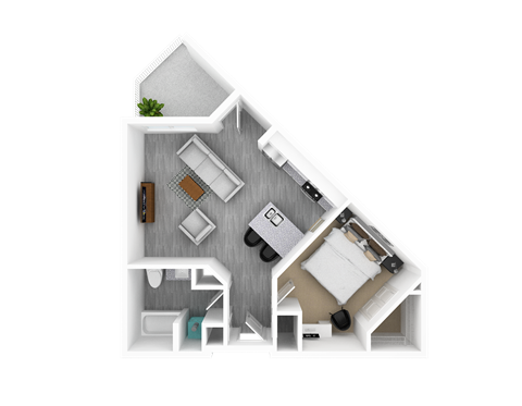 Floor plan for 1 bed, 1 bath, 739 sqft